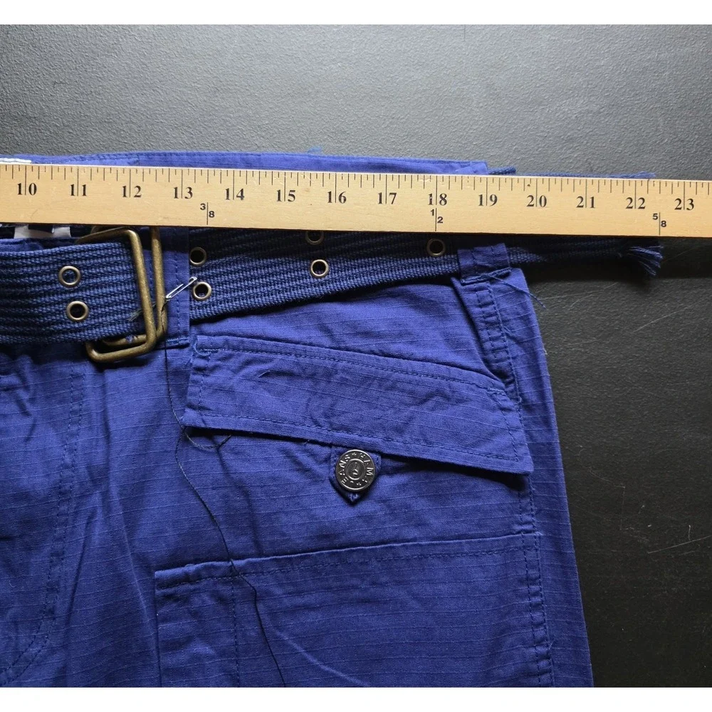 Vintage Hama Cargo Shorts Skater Baggy Combat Navy Blue Belted 36/17 NEW NWOT